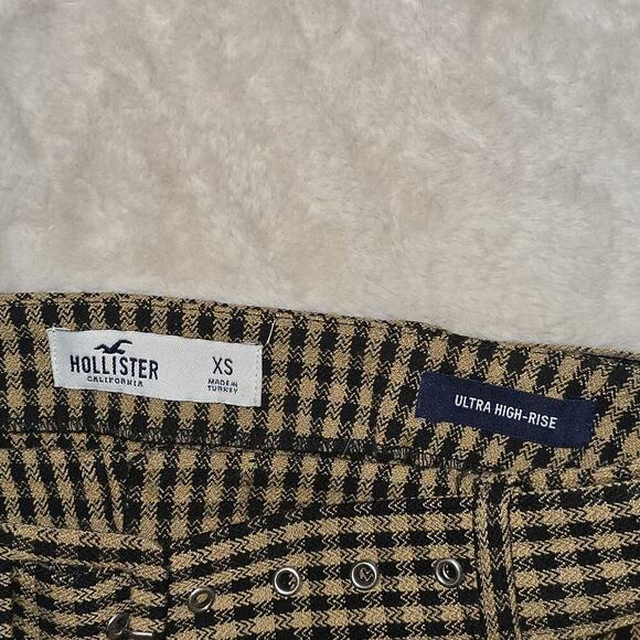 Hollister Women’s XS Plaid Mini Skirt Ultra High-Rise Houndstooth Belt Tan Black - Picture 4 of 7